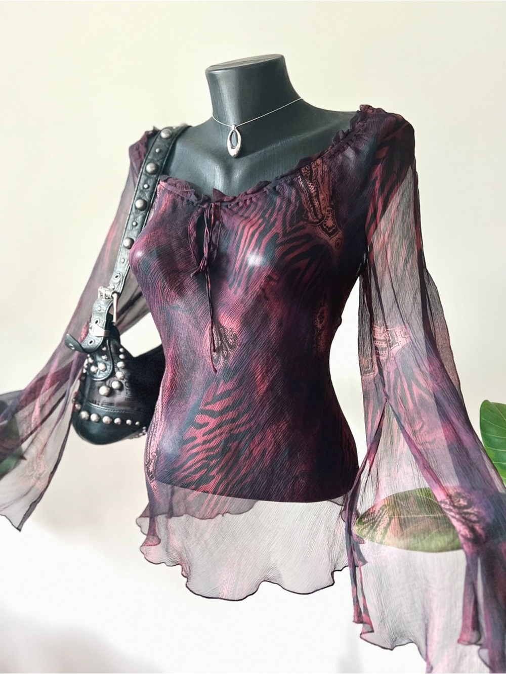 RARE 1997 Vintage Guess | 100% Silk Animal Print Paisley Top